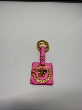 Versace Hot Pink Medusa Key & Card Holder with Gold Hardware